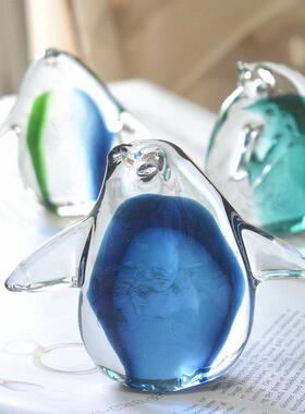 玻璃企鹅小摆件桌面装饰动物摆设创意生日礼品纸镇工艺礼品摆饰玻