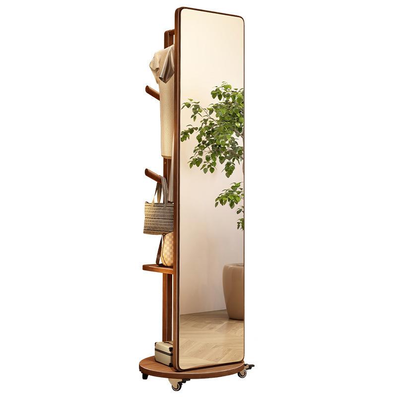 全实木多功二能合一落XQJ地镜用全身镜旋转衣镜穿衣帽架实客厅