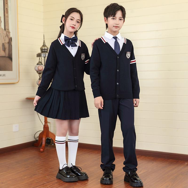 中学生校服春秋幼儿园园服开衫三件套小学生班服儿童英伦毛衣套装