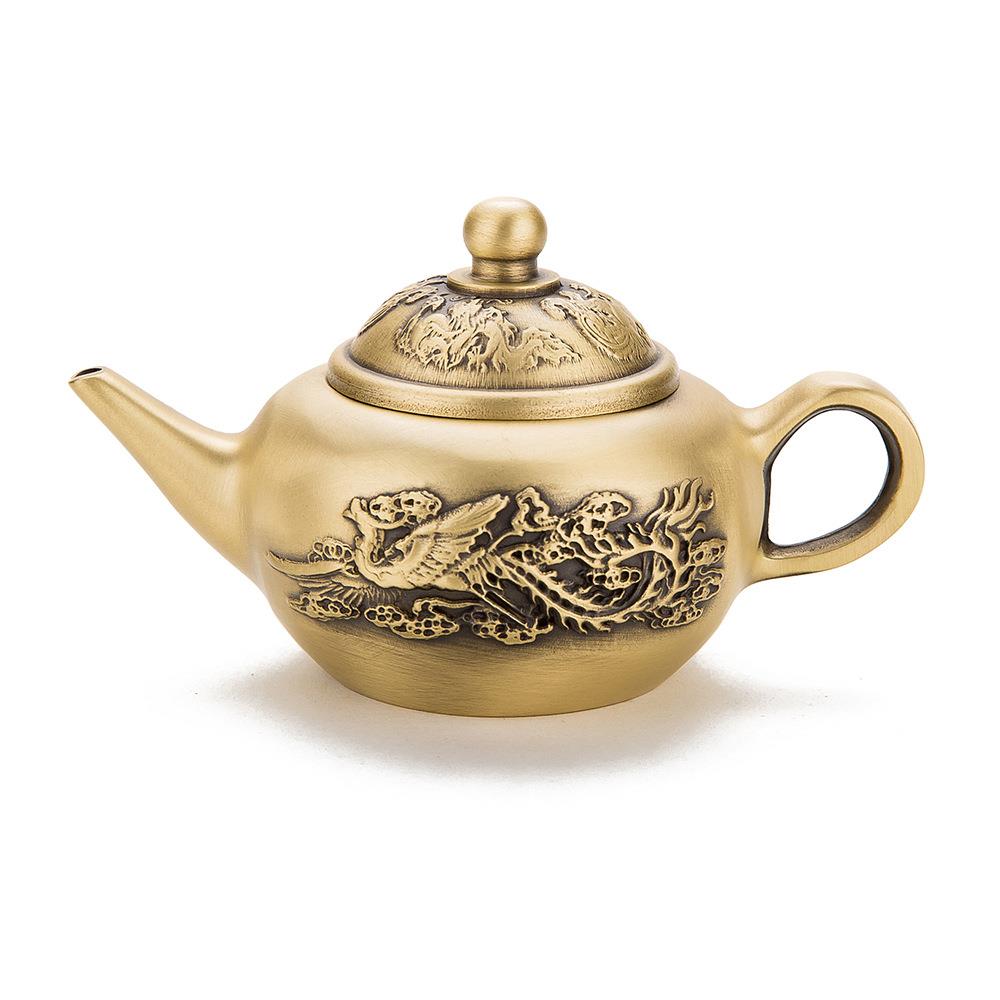 黄铜龙凤茶壶纯铜酒壶手把件工艺品古典家居客厅创意摆件小茶壶