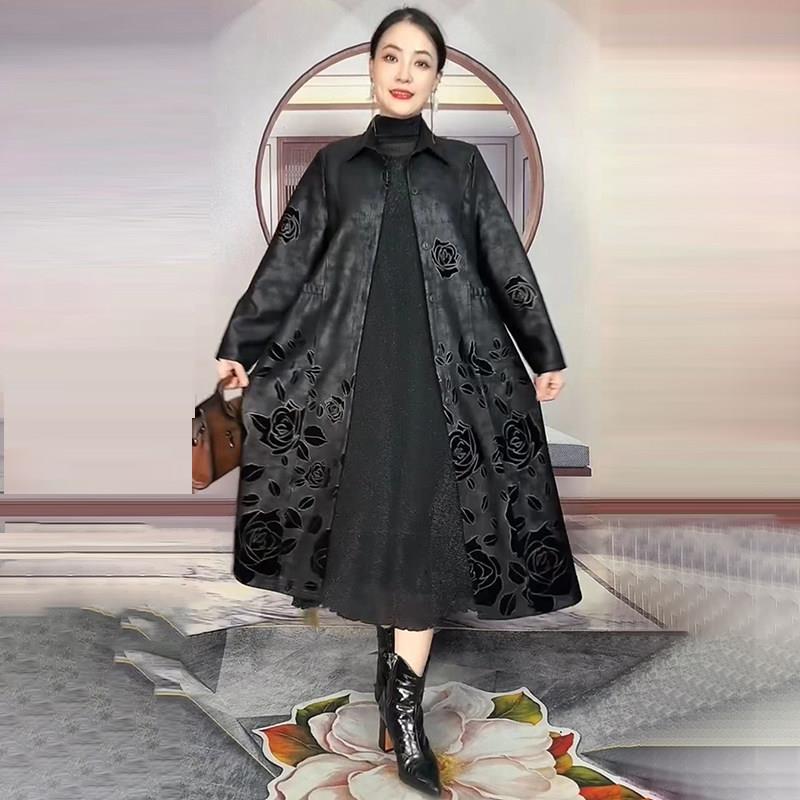 极速气质妈妈风衣外套2026秋季麂皮绒雕花宽松200斤显瘦中长款大