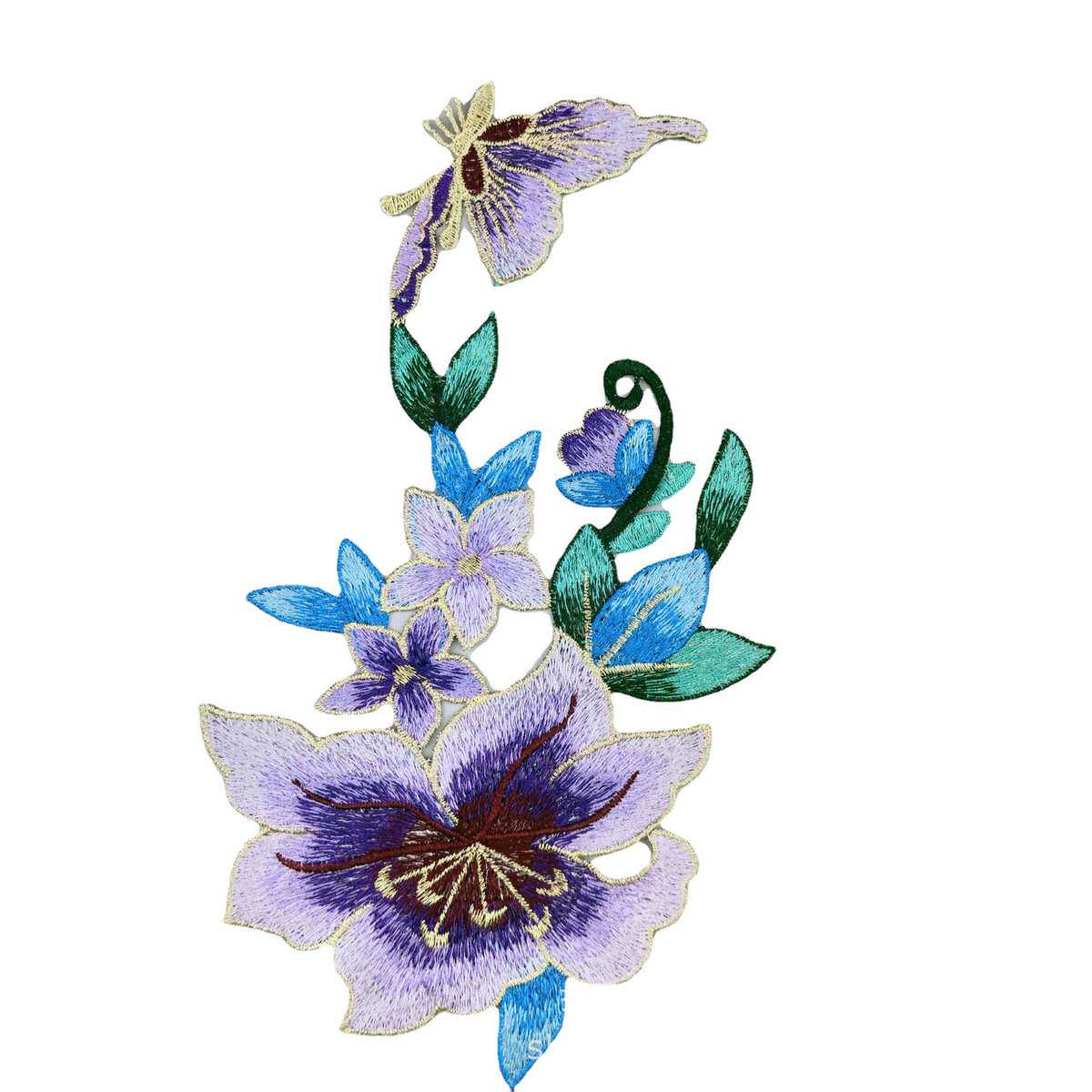 定制溢希绣品服装服饰diy辅料刺绣花边紫金花朵婚纱两件套装布贴
