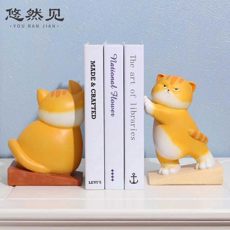 悠然见创意卡通可爱猫咪树脂摆件家居房间门档书房桌面装饰品书档