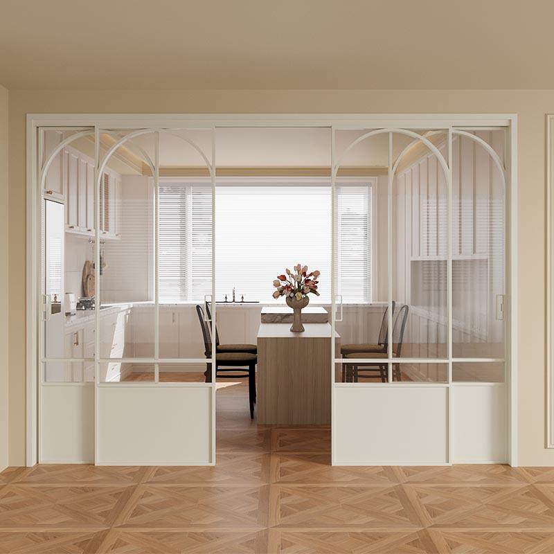 铝合金法式复古门玻璃门书房客厅隔断平移门吊轨三联动厨房推拉门