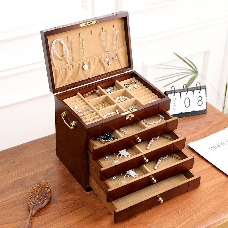首饰盒结婚新款实木带锁化妆品饰品首饰收纳盒高档精致桌面整理盒,饰品/流行首饰/时尚饰品新,首饰箱,淘宝优惠券,粉丝福利购,淘宝优惠卷