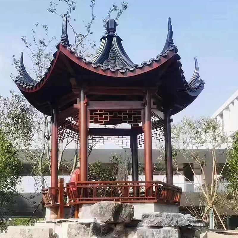 小青瓦六角凉亭公园庭院休闲凉亭古建防腐木四角亭景区六角亭子