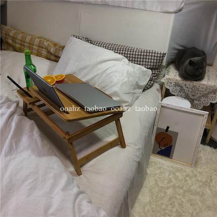 适用于ooahz 床上小桌子楠竹实木 ins可调节加厚懒人电脑桌宿舍家