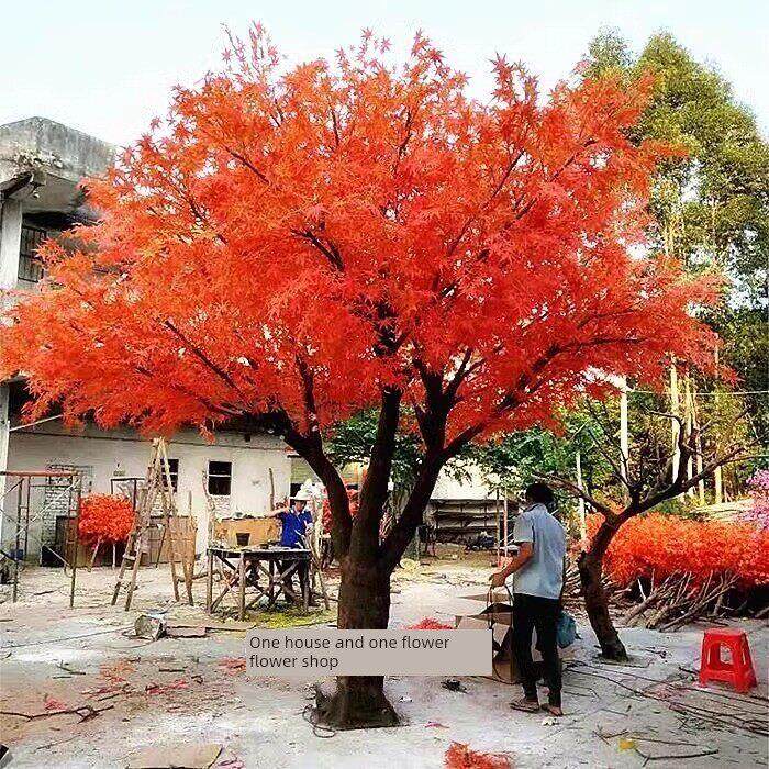 彷真枫叶树假红枫树植物落地客厅装饰假花树田园假树大型绿植造景