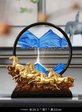 正品八公马意流沙绘画饰业品家居客厅创办公室高端装饰工艺品司开