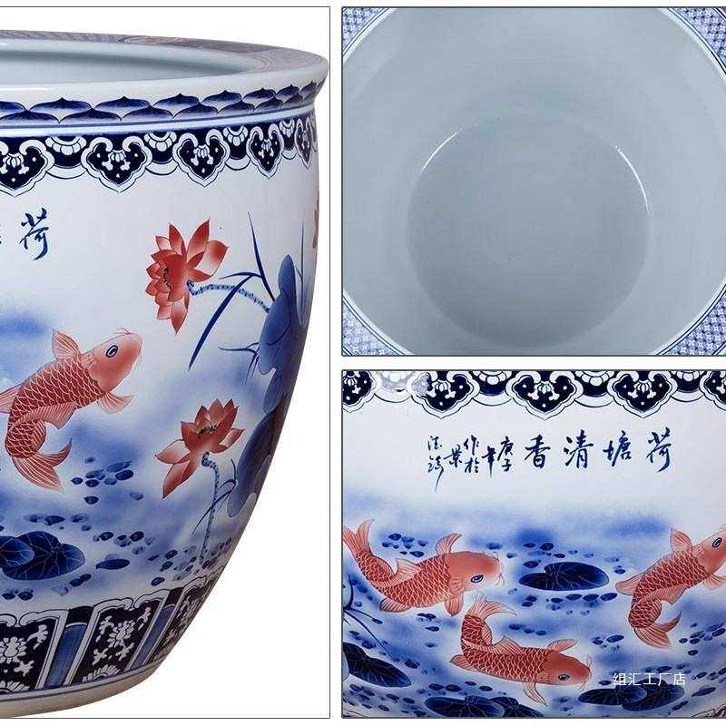 景德镇陶瓷大缸手绘青花庭院别墅室外阳台养鱼荷花睡莲大型摆件缸,宠物/宠物食品及用品,桌面缸,淘宝优惠券,粉丝福利购,淘宝优惠卷