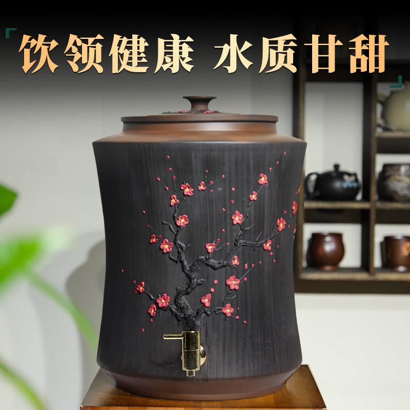 【】水缸家用储水用建水紫陶非紫砂茶道储水缸水桶带水龙B&r
