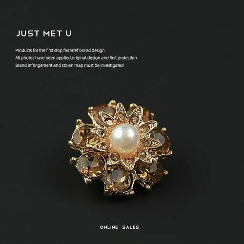 YOKO 双层花朵扣子珍珠宝石钻纽扣西装外套双面尼皮草大衣装饰扣