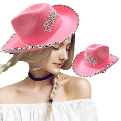 1pc Cowboy Cap Western Style Pink Cowboy Hat With Blinking C