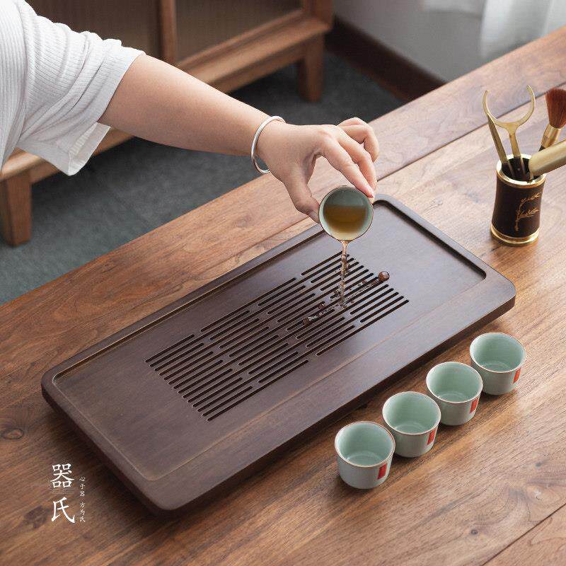 器氏 竹制沥水茶盘小型茶台家用现代简约茶海储水排水干泡台托盘