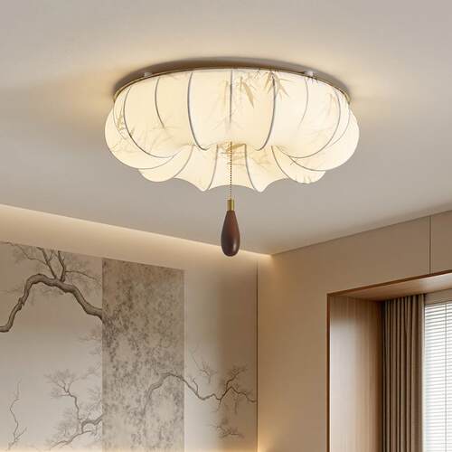 法式中古风餐厅吸顶灯复古蚕丝卧室床头书房原木高级氛围感吸顶灯