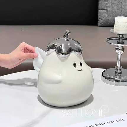 可爱茄子创意纸巾盒客厅高档陶瓷抽纸盒餐巾纸抽盒家用摆件装饰品