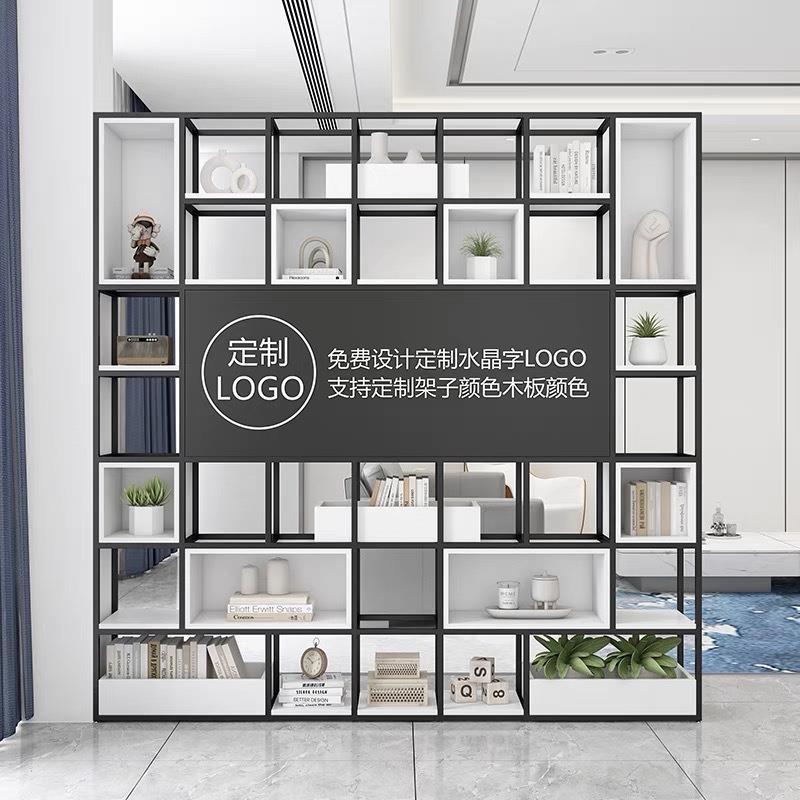 办公室屏风隔断展示架现代铁艺置物架轻奢落地书柜客厅装饰收纳架
