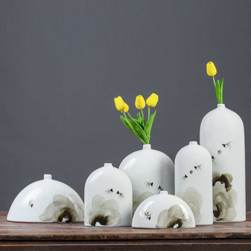 景德镇陶瓷中式台面花瓶手绘水墨茶几装饰花器电视柜玄关摆设花插