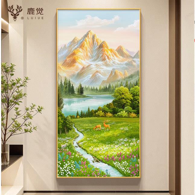 金山画靠山图高端入户玄关装饰画流水生财过道走廊挂画聚财山水画