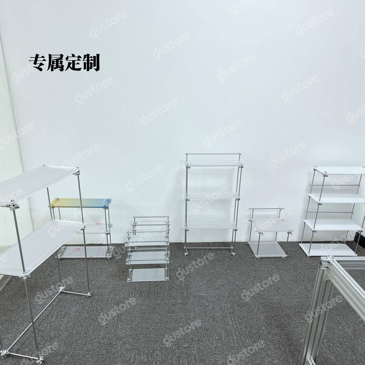 定制光轴亚克力置物架实木收纳架钢化玻璃整理架铝型材海洋板搭配