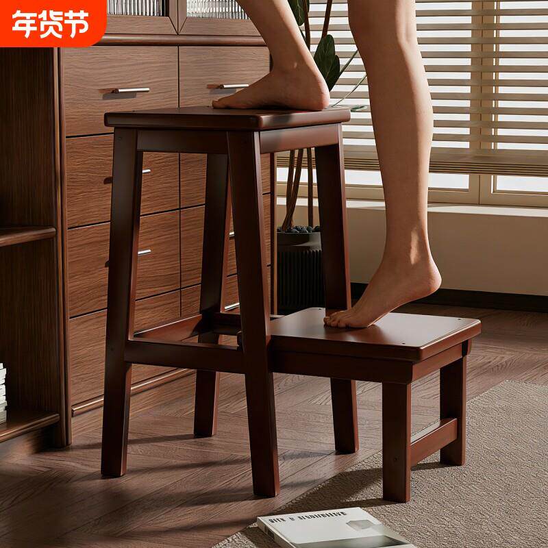 实木梯凳家用可抽拉登高梯子凳子两用置物架厨房稳步爬梯凳折叠