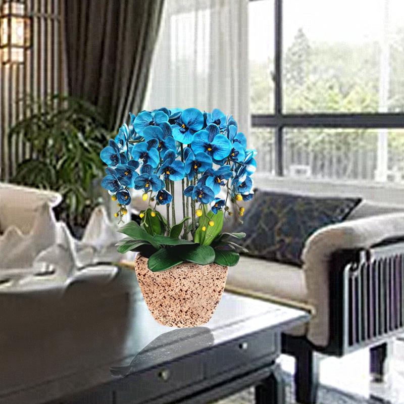 中式高档蝴蝶兰仿真花束盆栽塑料绢花假花玄关客厅装饰花摆件