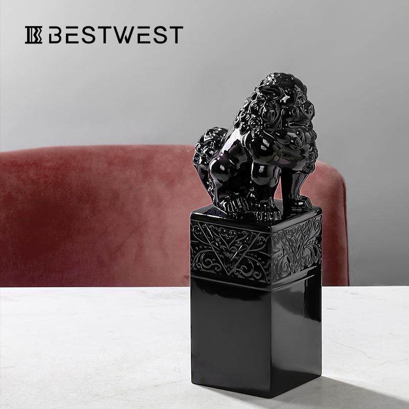 Best west 黑白色陶瓷狮子镇纸镇尺摆件家居别墅客厅酒柜软装饰品