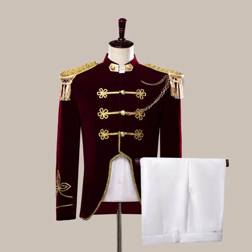 新款2022新款红色欧式宫廷装台剧演话出男舞女鼓乐队服制服情侣写