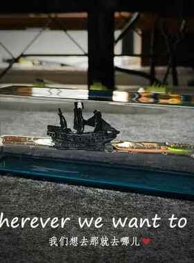 永不沉没的黑珍珠号加勒比海盗漂流瓶摆件流体游轮巴米伦车载摆件