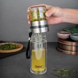 德铂debo双层玻璃杯加厚隔热防爆耐高温茶水分离泡茶杯特尔斯