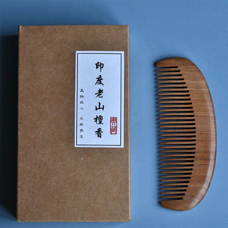 老山檀香梳子原木经络按摩木梳加大加厚整木防静电便携檀木小梳子