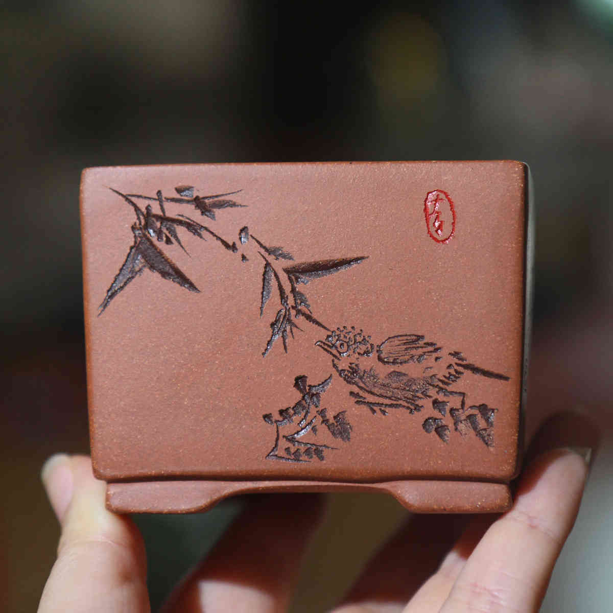 紫砂花盆正方形盆景盆手工盆名家刻绘小盆中国风古典苏兵制山水