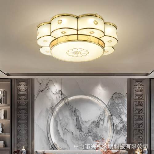 新中式全铜吸顶灯餐厅卧室灯具古典大气客厅铜灯复古书房茶室灯