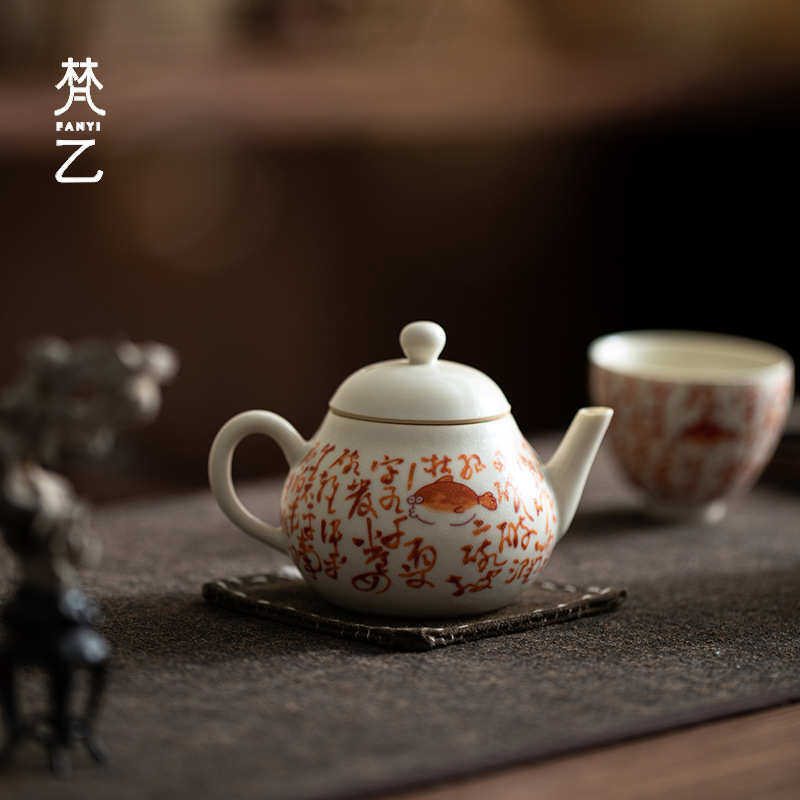 梵乙苏打釉诗文茶壶家用陶瓷单壶带过滤纯手工功夫茶具泡茶壶批发,餐饮具,茶壶,淘宝优惠券,粉丝福利购,淘宝优惠卷