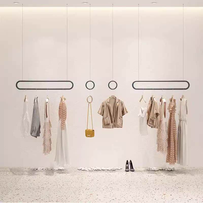 简约服装店钢丝绳吊架童女装店挂衣服架吊环婚纱展示架顶悬挂架吊