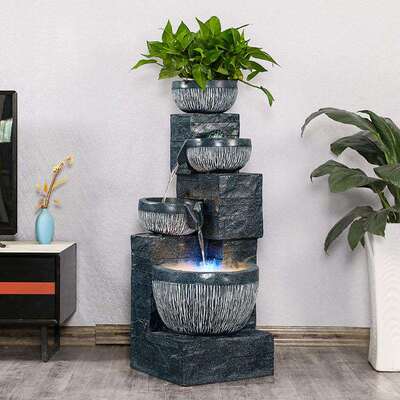高山流水喷泉循环水办公室加湿器阳台假山水景鱼缸客厅工艺品摆件