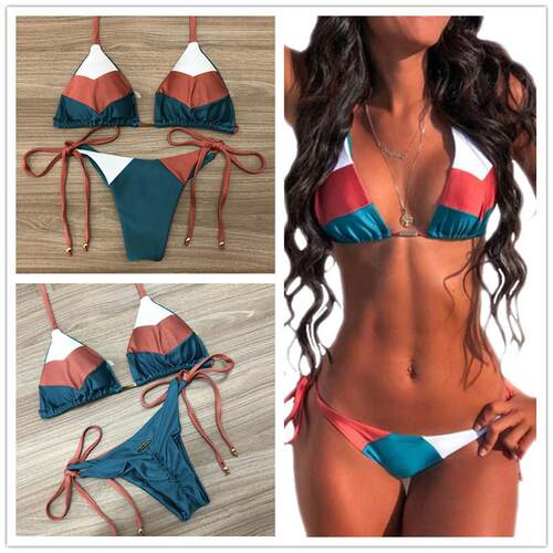 Women's split swimsuit patchwork bikini