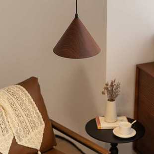 侘寂风光环吊灯日式水转印胡桃木色卧室床头灯温馨复古吧台吊线灯