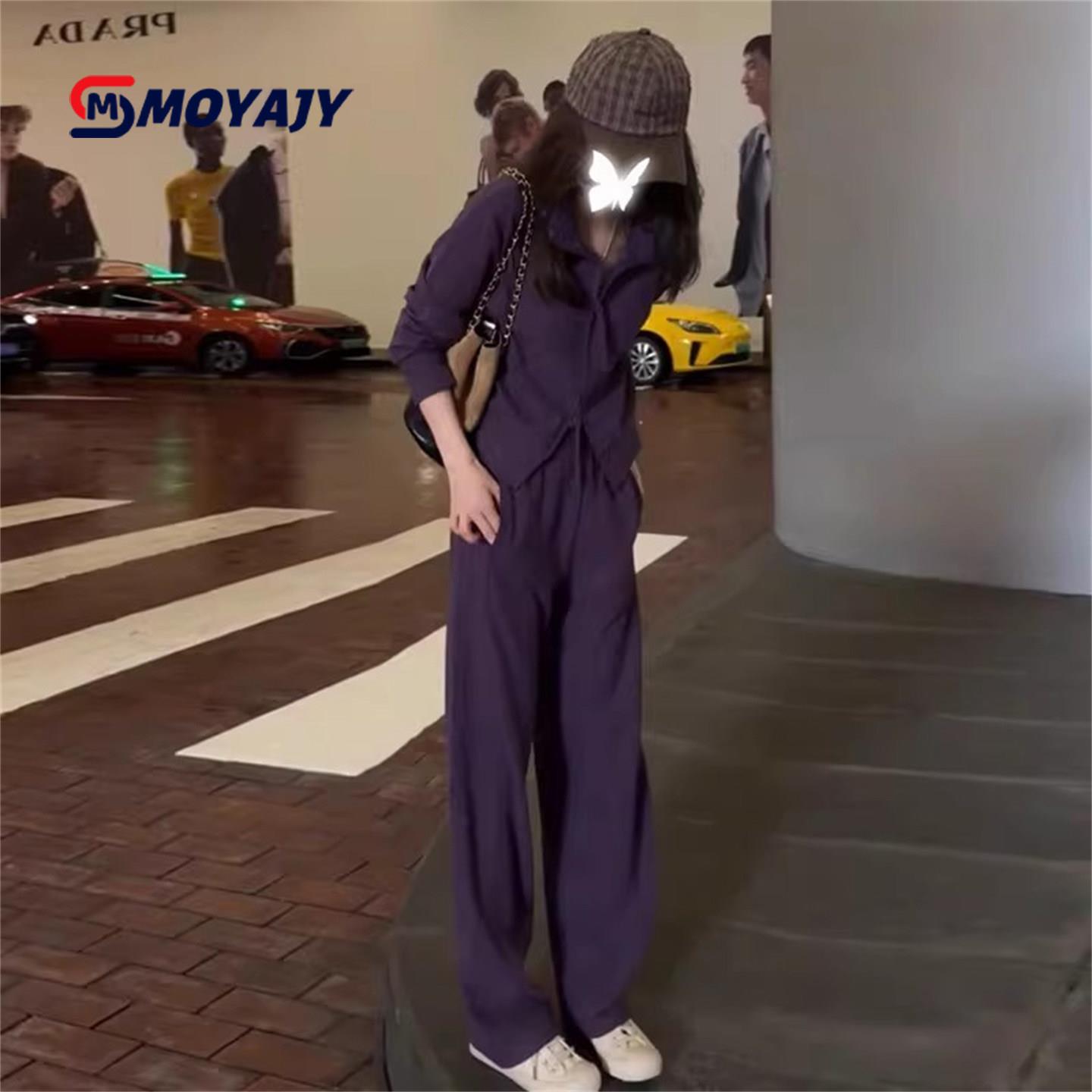 MOYAJY品牌2026年春秋时尚休闲运动套装女洋气减龄紫色卫衣两件套
