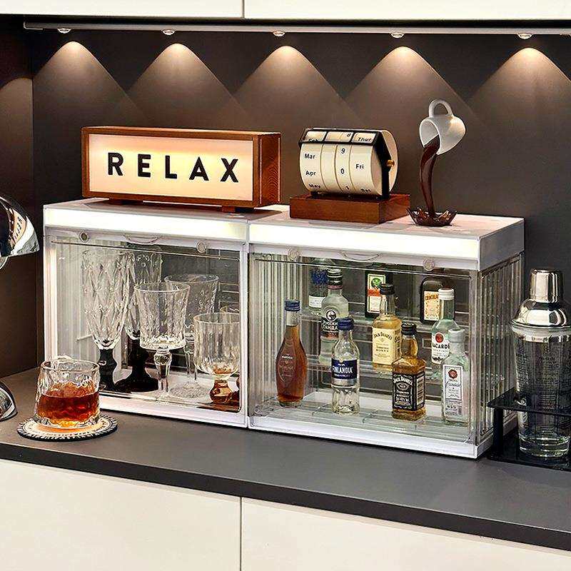玄关小酒馆打造！桌面酒杯防尘收纳盒阶梯式红酒鸡尾酒调酒置物架