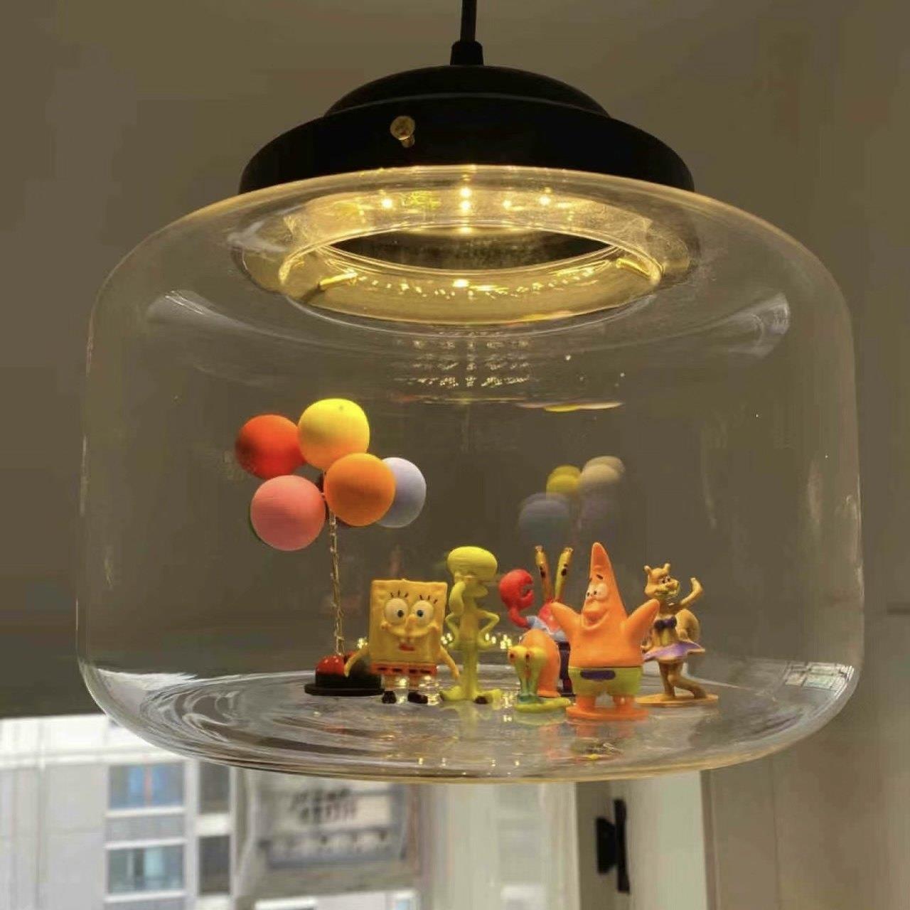 卡通海绵宝宝吊灯餐厅透明玻璃灯儿童房吸顶灯咖啡厅幼儿园吊灯