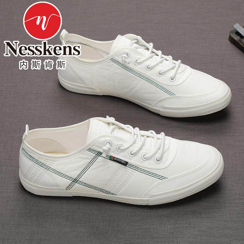 Nesskens新款休闲帆布小白鞋男秋季透气防臭时尚一脚蹬板鞋男潮鞋