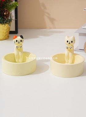 卡通猫咪装饰摆件创意烛台香薰蜡烛生日送女友小茶蜡桌面摆件