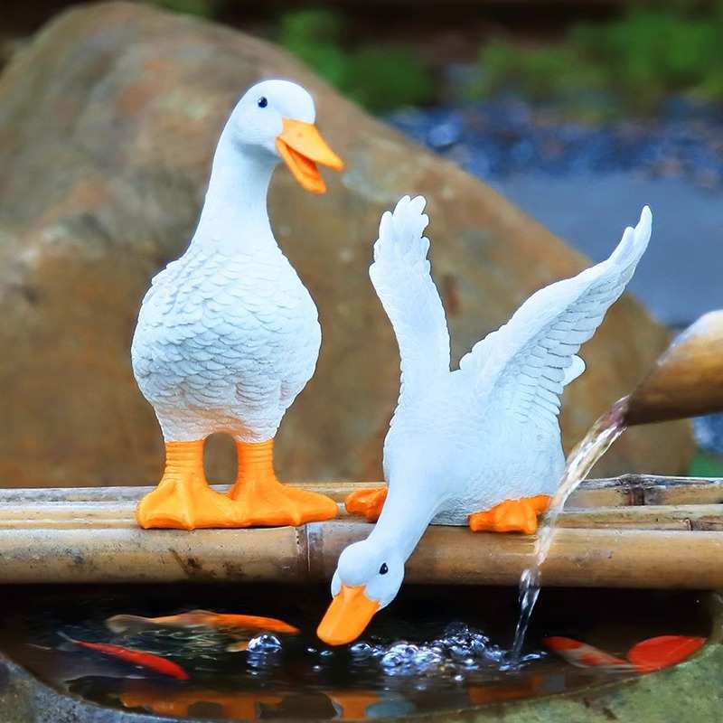 户外庭院假山鱼池边装饰鸭子摆件流水池水景鱼缸造景树脂雕塑景观