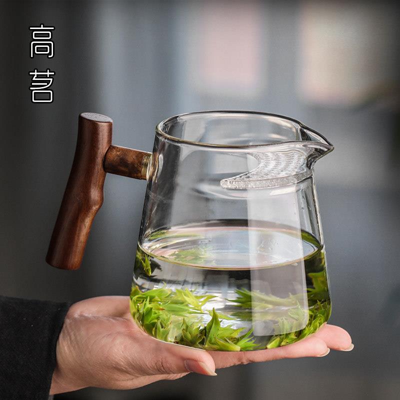 玻璃公道杯茶漏一体大容量泡茶器带滤茶器网月牙过滤绿茶杯专用茶
