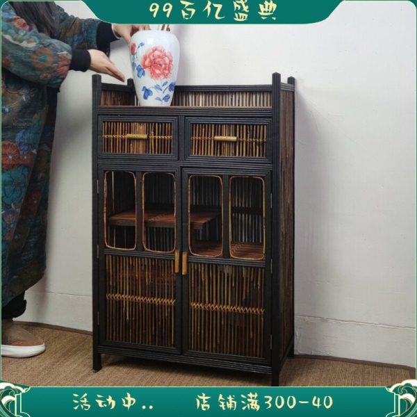 深幽楠竹博古架置物茶壶茶具收纳架茶棚中式茶柜复古墙边柜多宝阁
