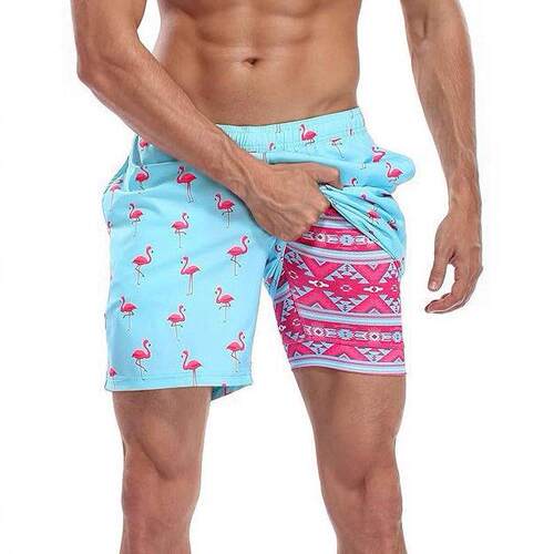 Mens Swim Trunks with Compression Stretch Beach Shorts Quick