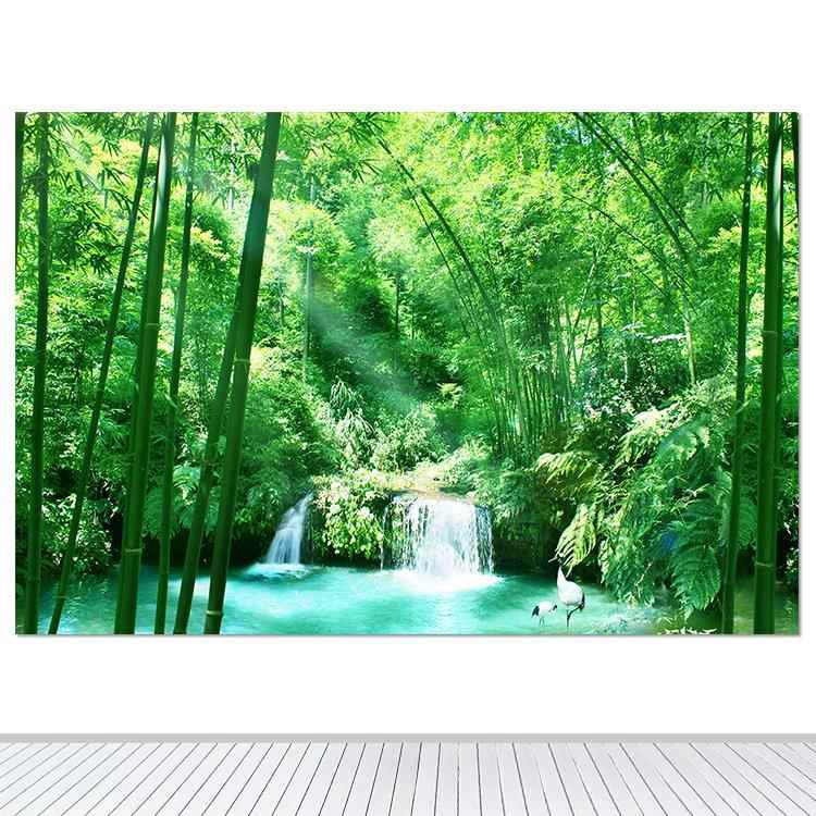 竹林 竹子 翠竹小溪流水生财招财风水墙贴壁画客厅装饰画山水自粘