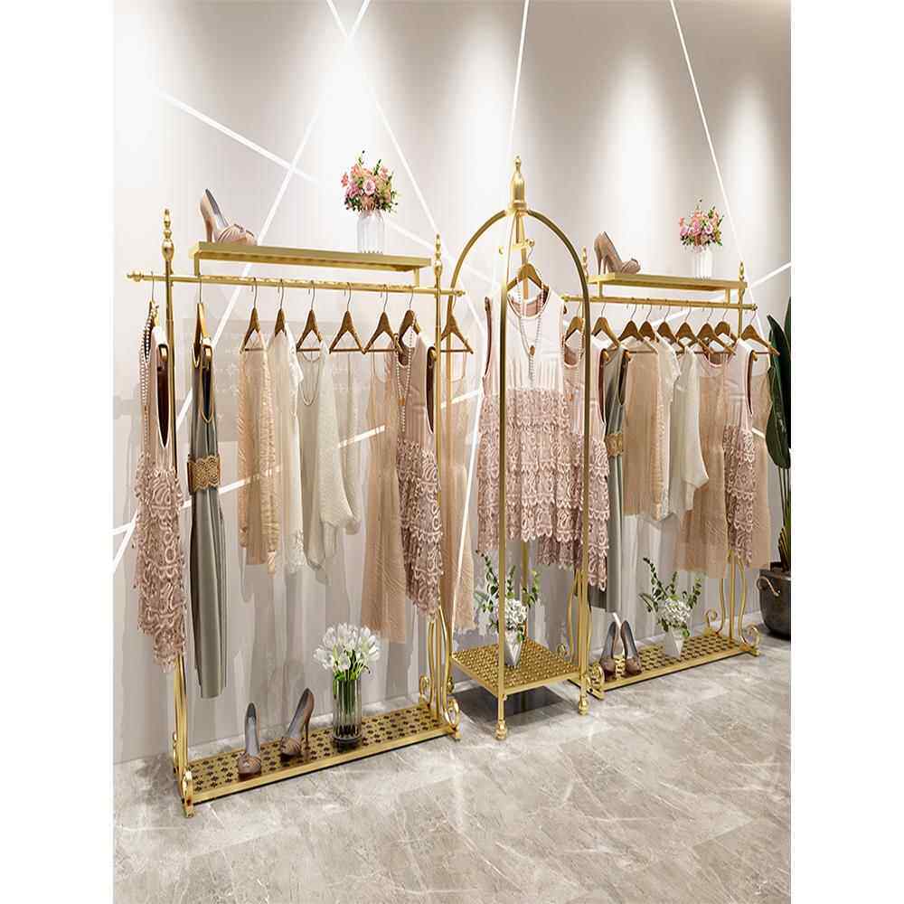 金色简约轻奢铁艺服装店展示架个性创意挂衣架衣架男女装店加粗