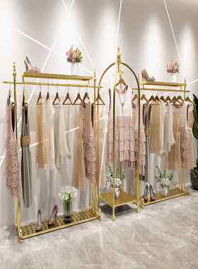 金色简约轻奢铁艺服装店展示架个性创意挂衣架衣架男女装店加粗